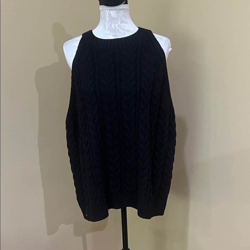 Black Cable Knit crew halter neck Sleeveless Sweater pullover